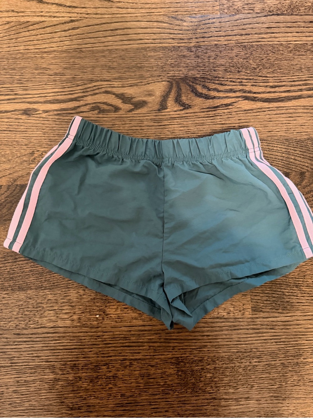 Green Women’s Athletic Shorts with Pink Stripe